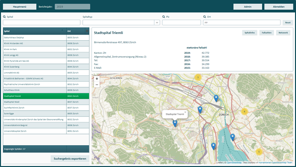 Mit der Suchfunktion finden Sie alle relevanten Informationen zu den Spitälern